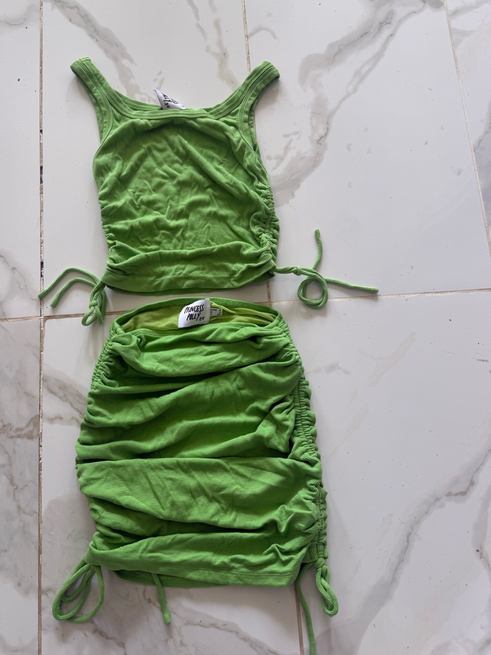 Princess Polly Green Ruched Two-Piece Skirt Set